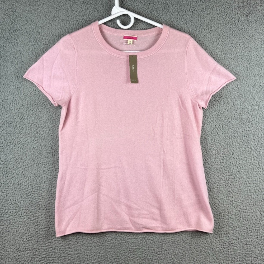 NWT J Crew 100% Cashmere T Shirt Pink Short Sleeve Sweater Women size XL